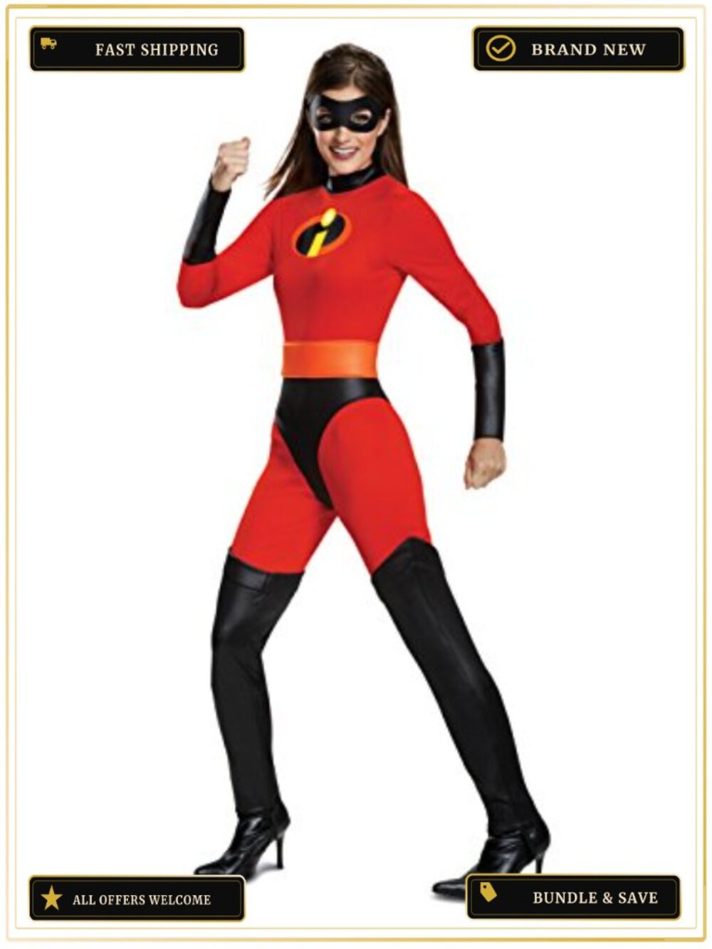 Mrs. Incredible Classic Costume Jumpsuit Belt Mask Adult Women's Halloween